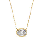 Gold necklace with a diamond pendant on a white background