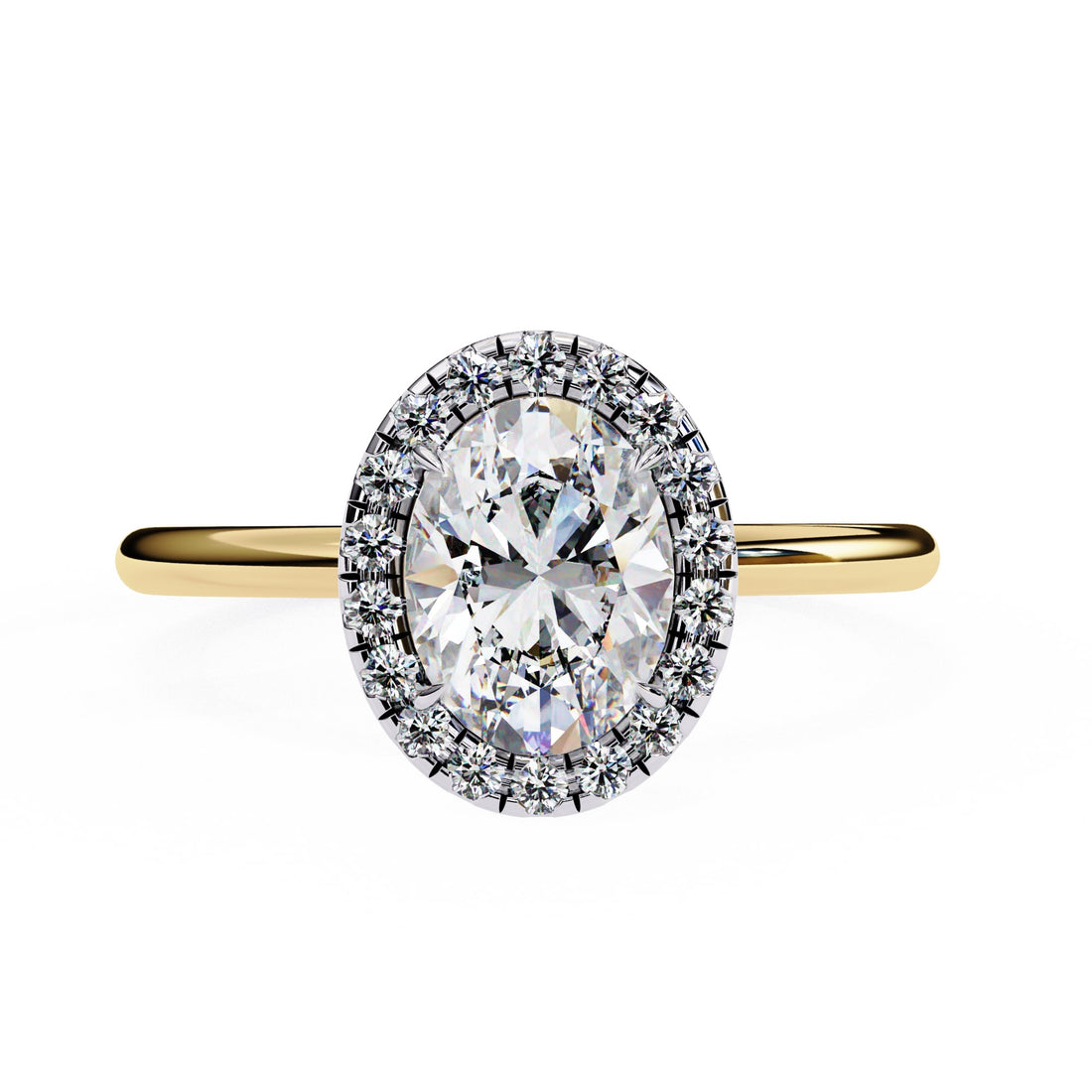 Diamond ring with gold band on a white background