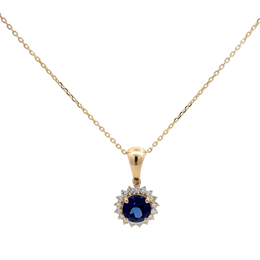 2 Carat Round Blue Sapphire Pendant Necklace