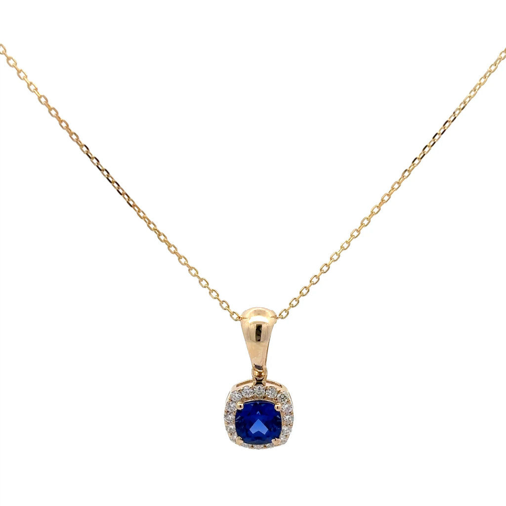 1.50 Carat Cushion Cut Blue Sapphire Gemstone Halo Pendant