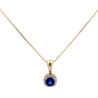 1.50 Carat Cushion Cut Blue Sapphire Gemstone Halo Pendant