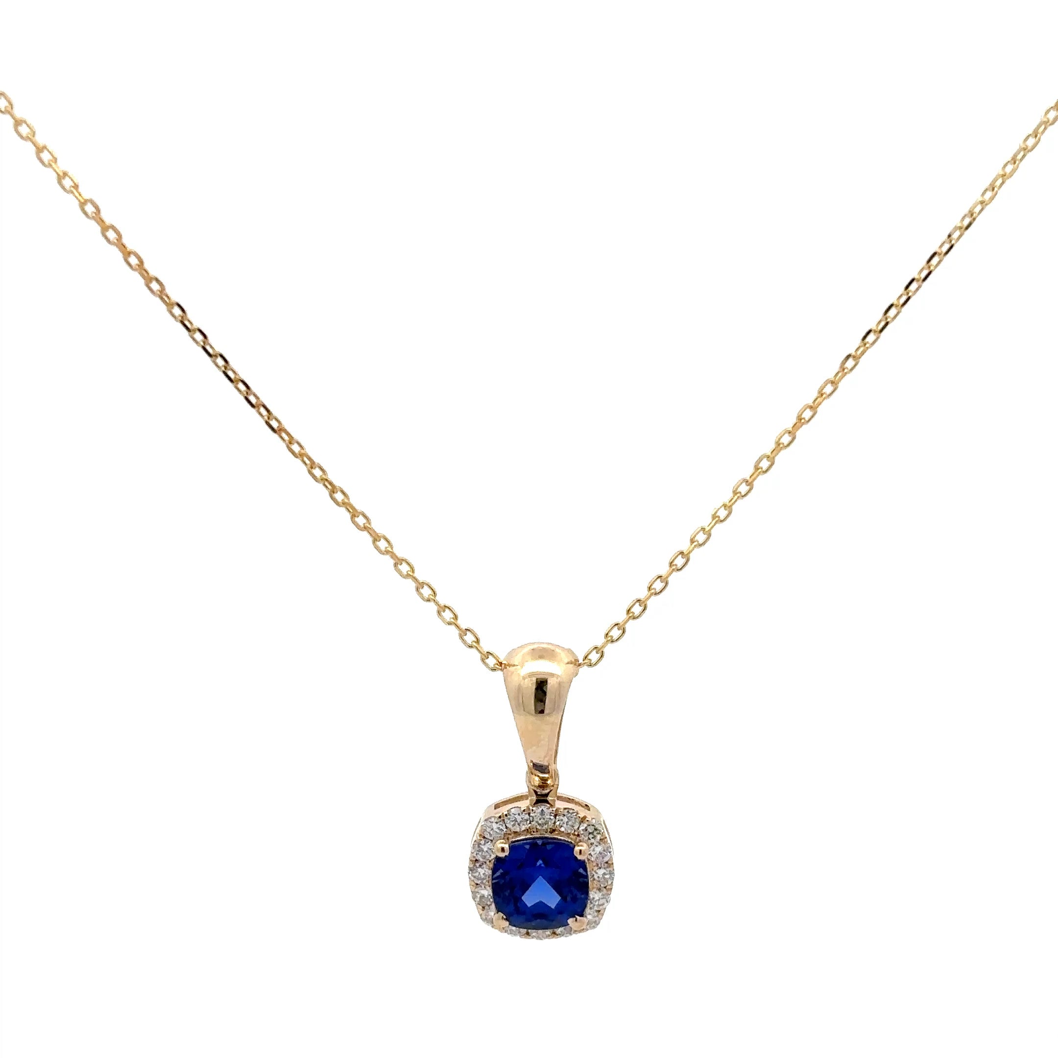 1.50 Carat Cushion Cut Blue Sapphire Gemstone Halo Pendant