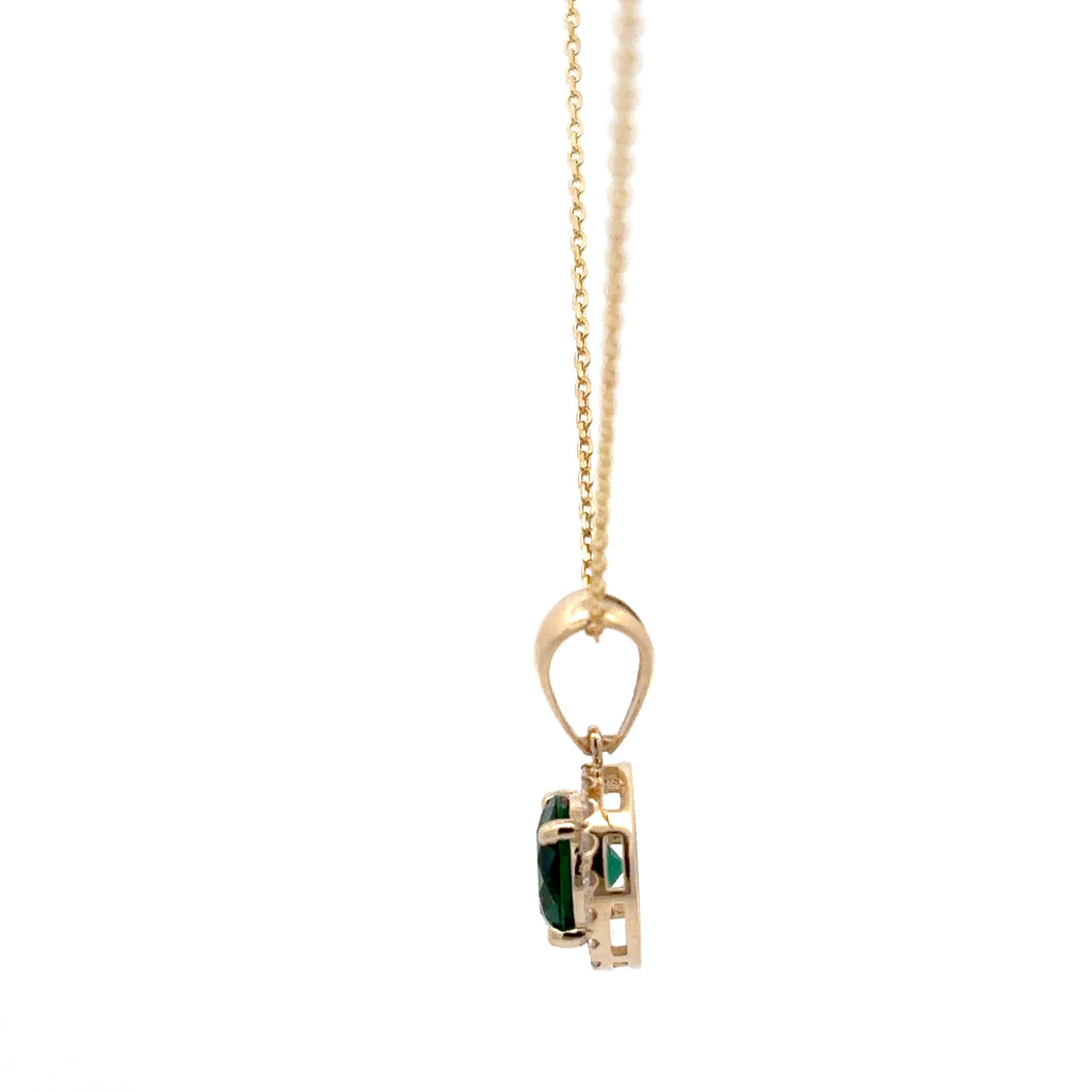 2 Carat Emerald Green stone Round Cut Halo Solitaire Pendant