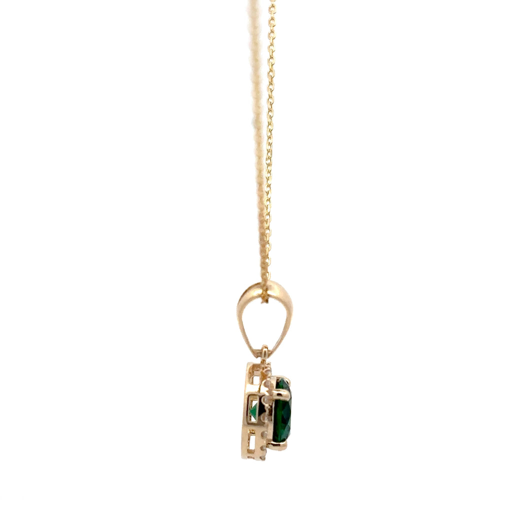 2 Carat Emerald Green stone Round Cut Halo Solitaire Pendant
