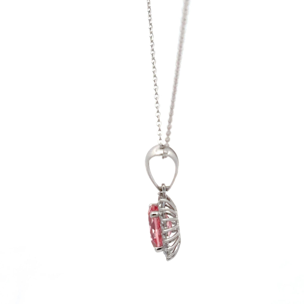 3 Carat Vintage Pink Morganite Stone Halo Pendant For Girls