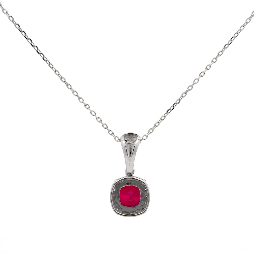 1.5 Carat Cushion Ruby Gemstone Pendant With Halo Setting