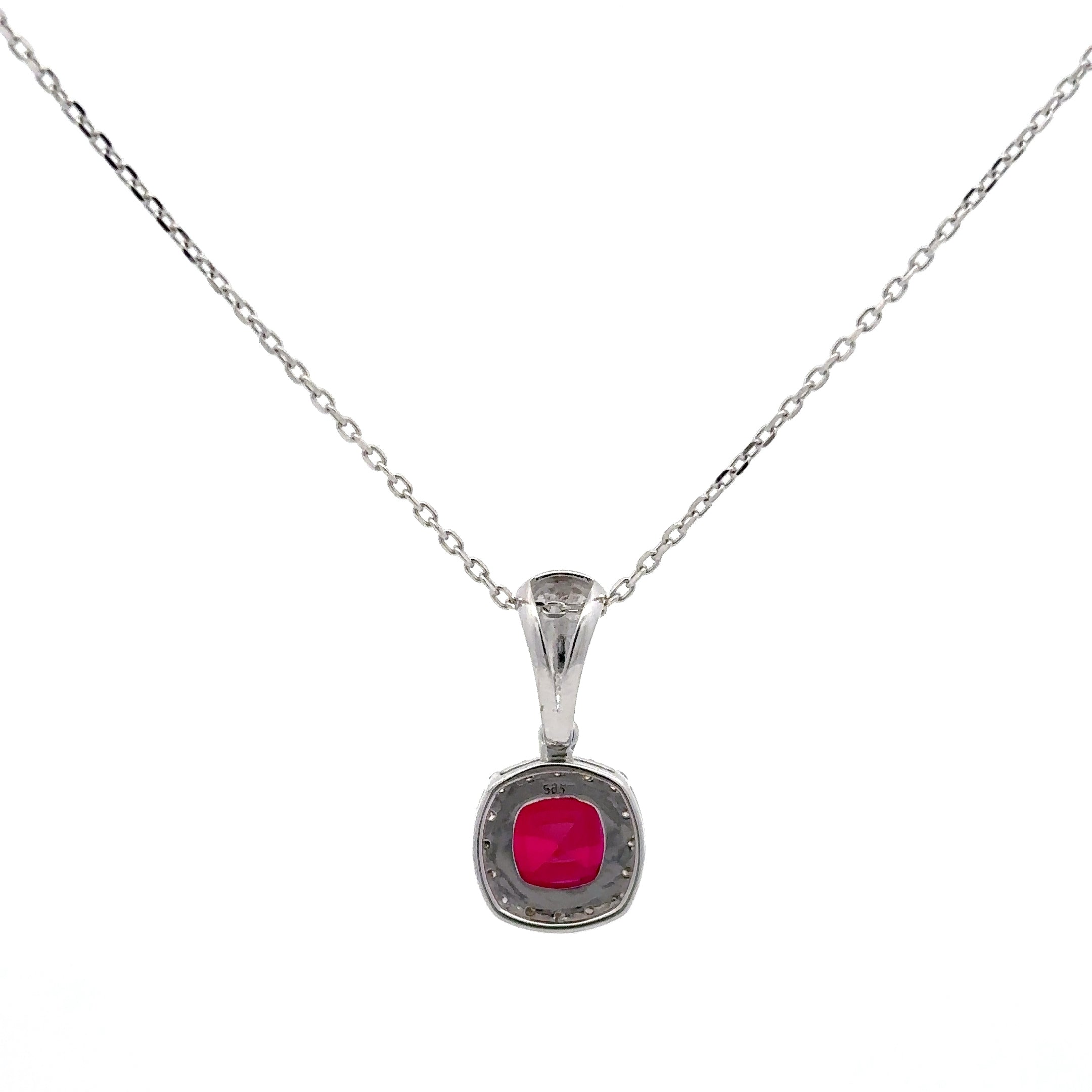 1.5 Carat Cushion Ruby Gemstone Pendant With Halo Setting