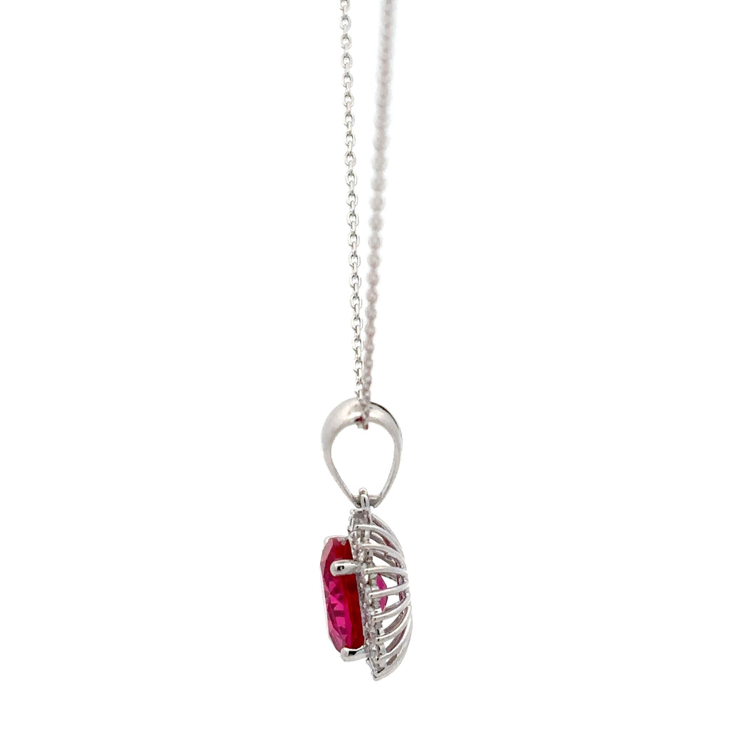 3.90 Carat Oval Cut Pink Ruby Pendant Necklace in 14K White Gold