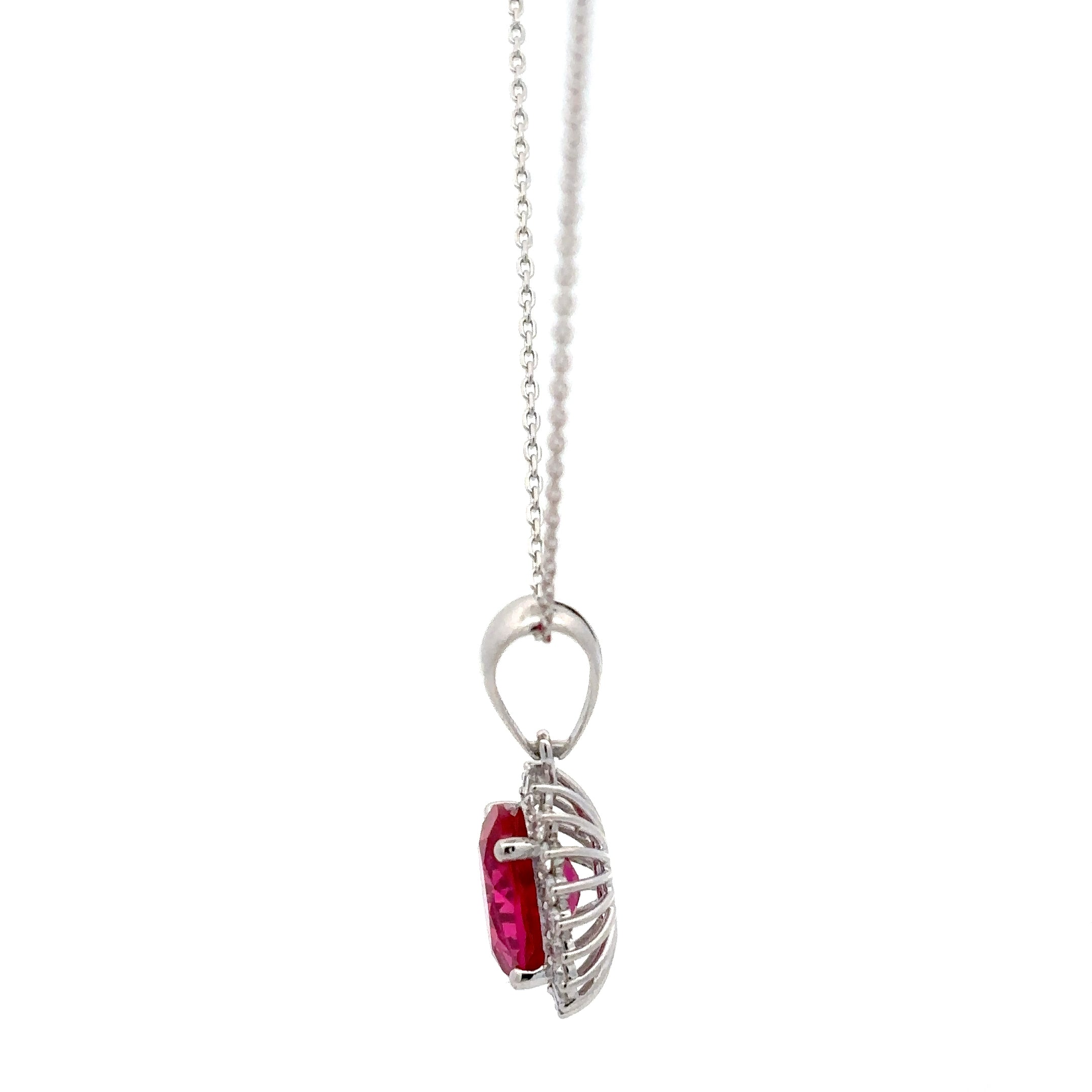 3.90 Carat Oval Cut Pink Ruby Pendant Necklace in 14K White Gold
