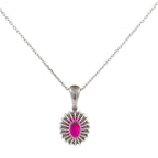 3.90 Carat Oval Cut Pink Ruby Pendant Necklace in 14K White Gold