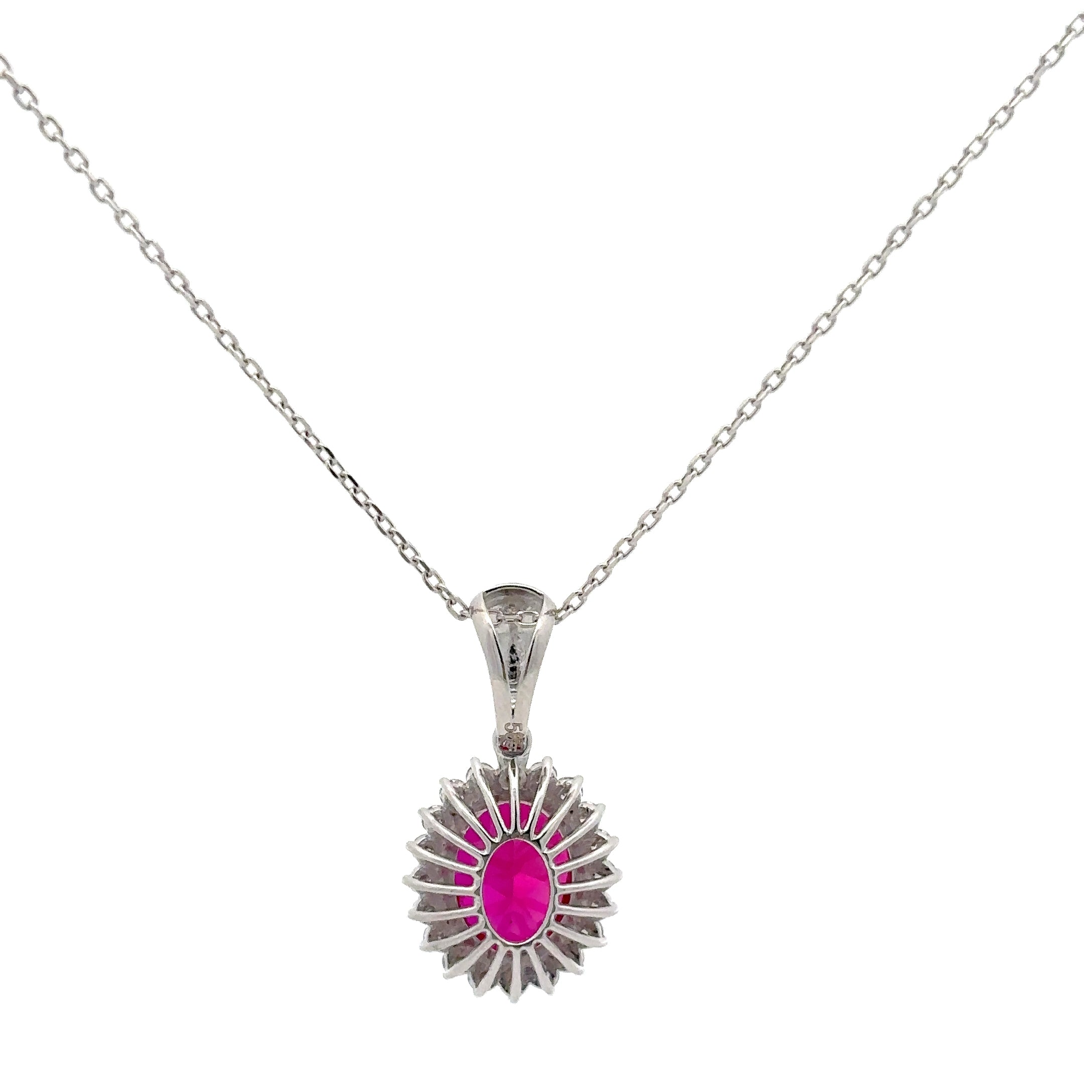 3.90 Carat Oval Cut Pink Ruby Pendant Necklace in 14K White Gold