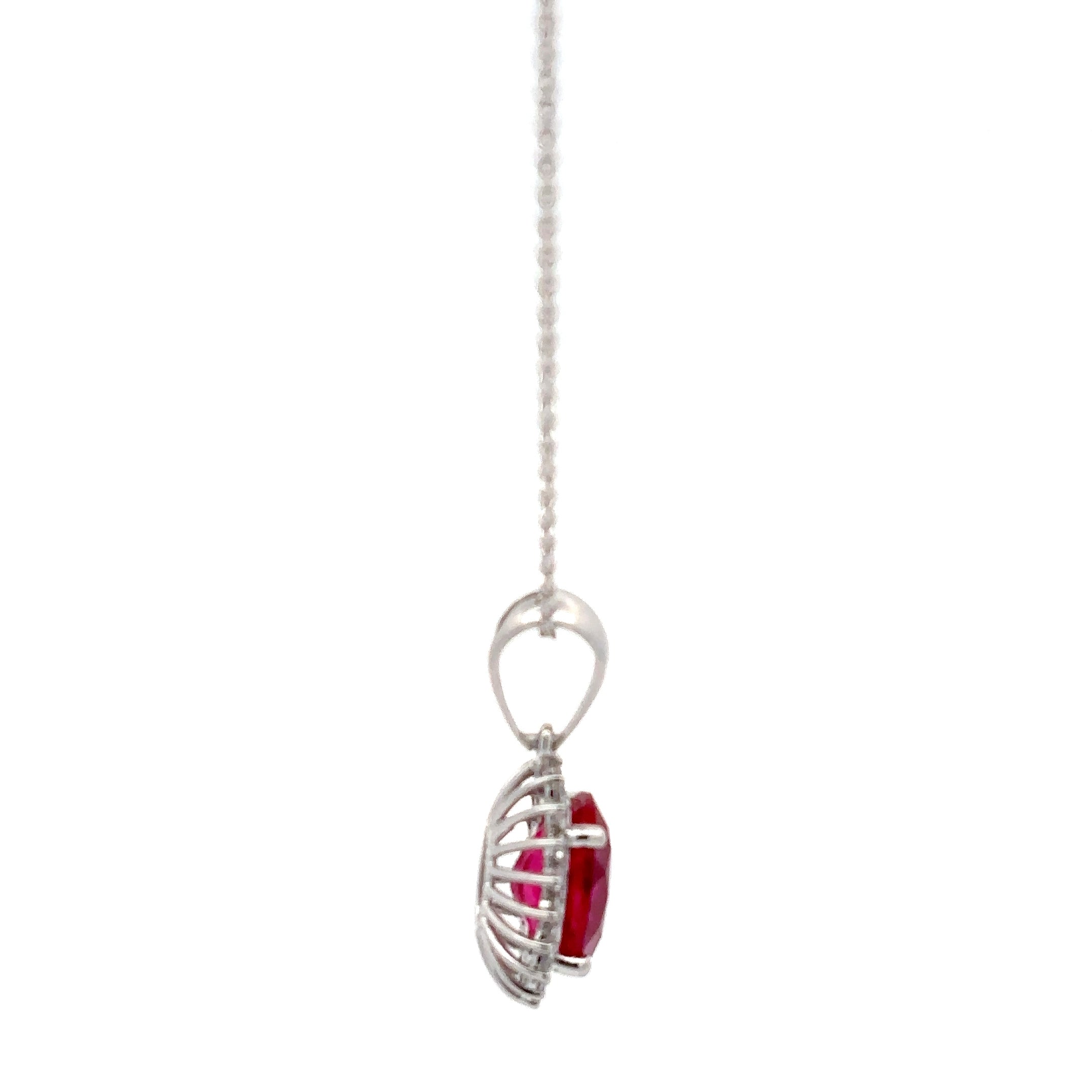 3.90 Carat Oval Cut Pink Ruby Pendant Necklace in 14K White Gold