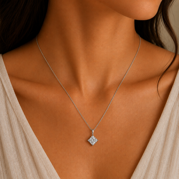 2.87 Carat Lab Grown Princess Cut Diamond Basket Pendant