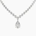 Diamond necklace with a teardrop pendant on a white background