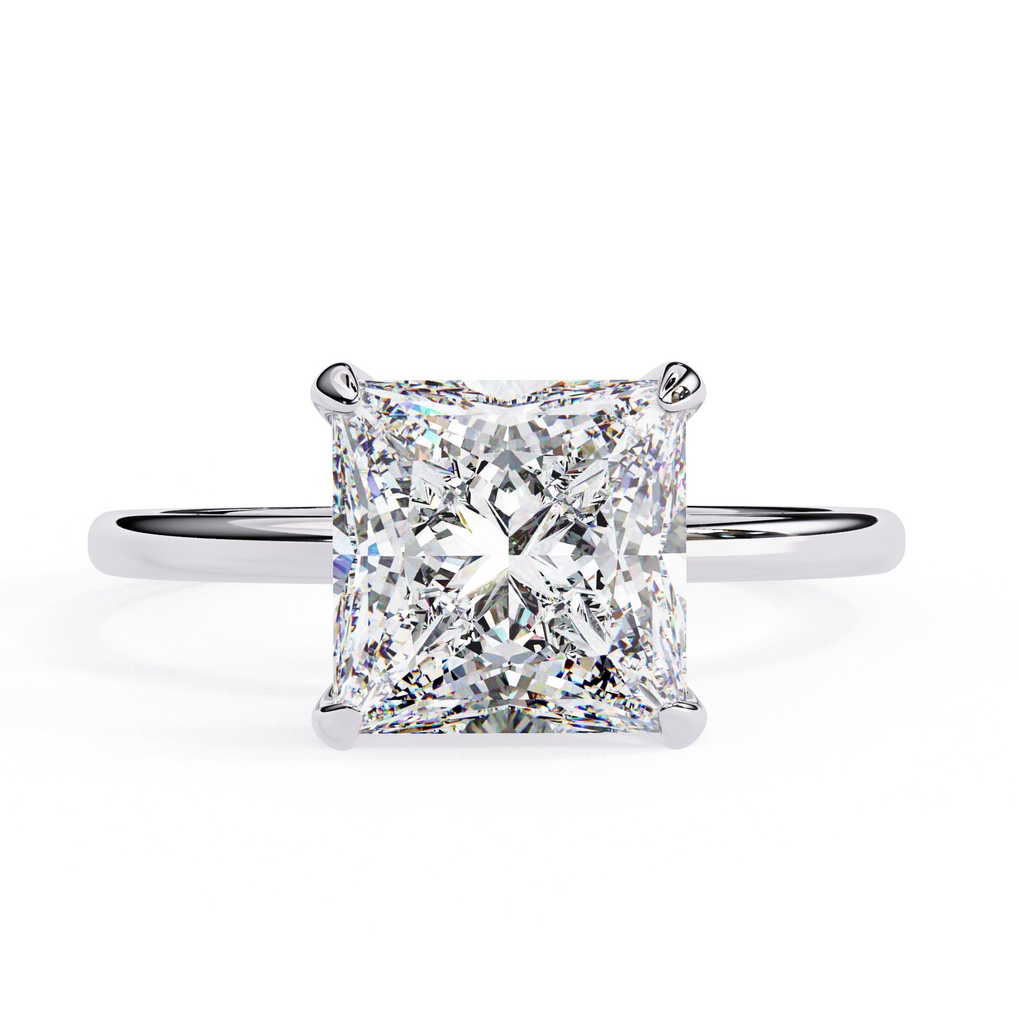 Diamond ring with a square-cut gemstone on a white background