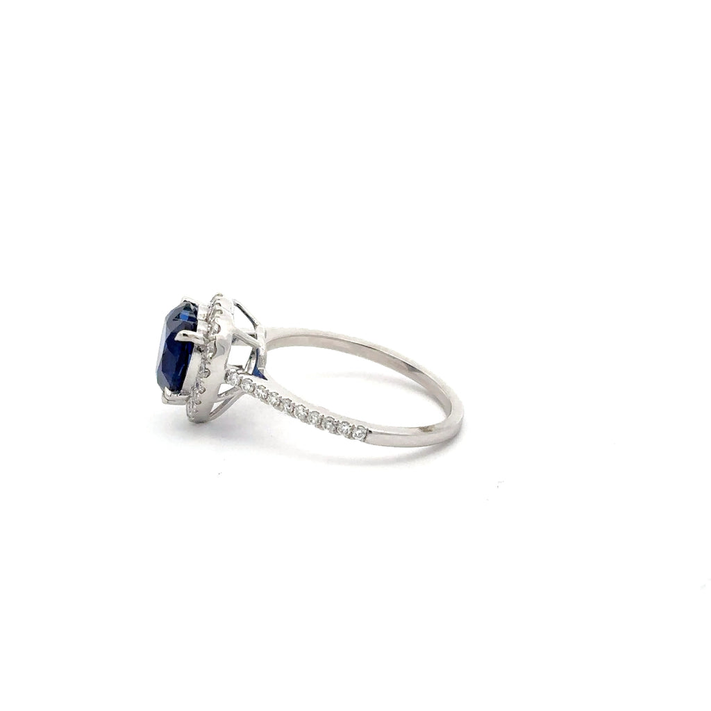 3 Carat Blue Sapphire Halo Ring For Women in 18K Gold