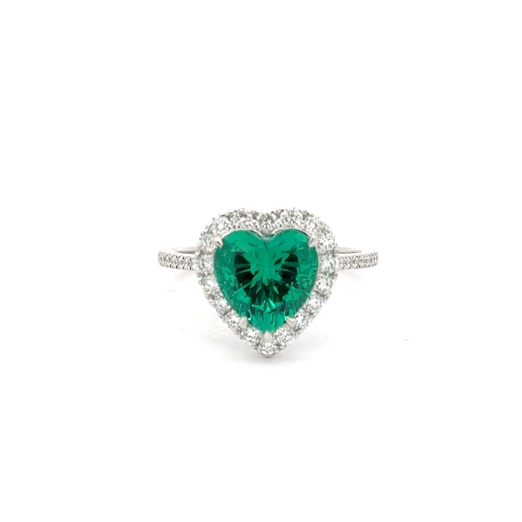 3 Carat Heart Emerald Green Engagement Ring For Women