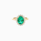 2 Carat Oval Cut Emerald Green Gemstone Halo Ring in 14K Gold