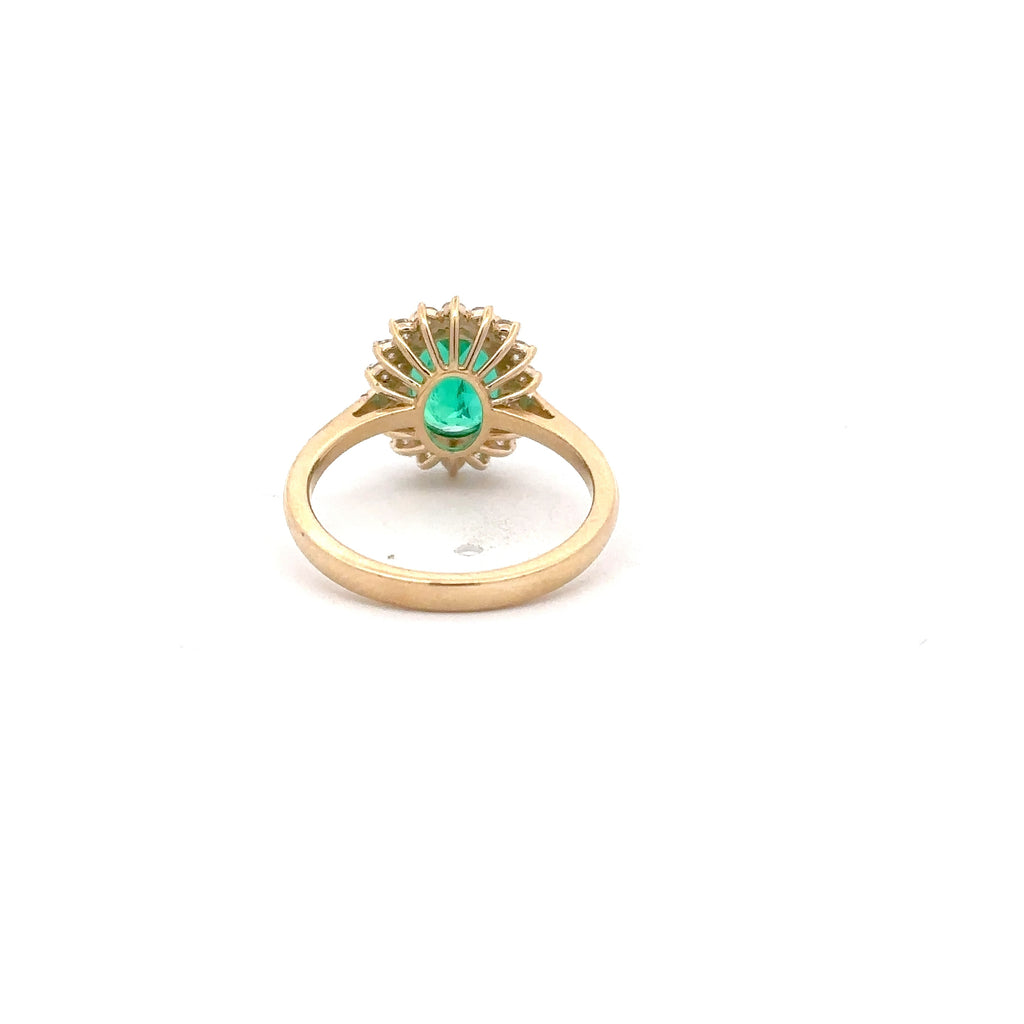 2 Carat Oval Cut Emerald Green Gemstone Halo Ring in 14K Gold
