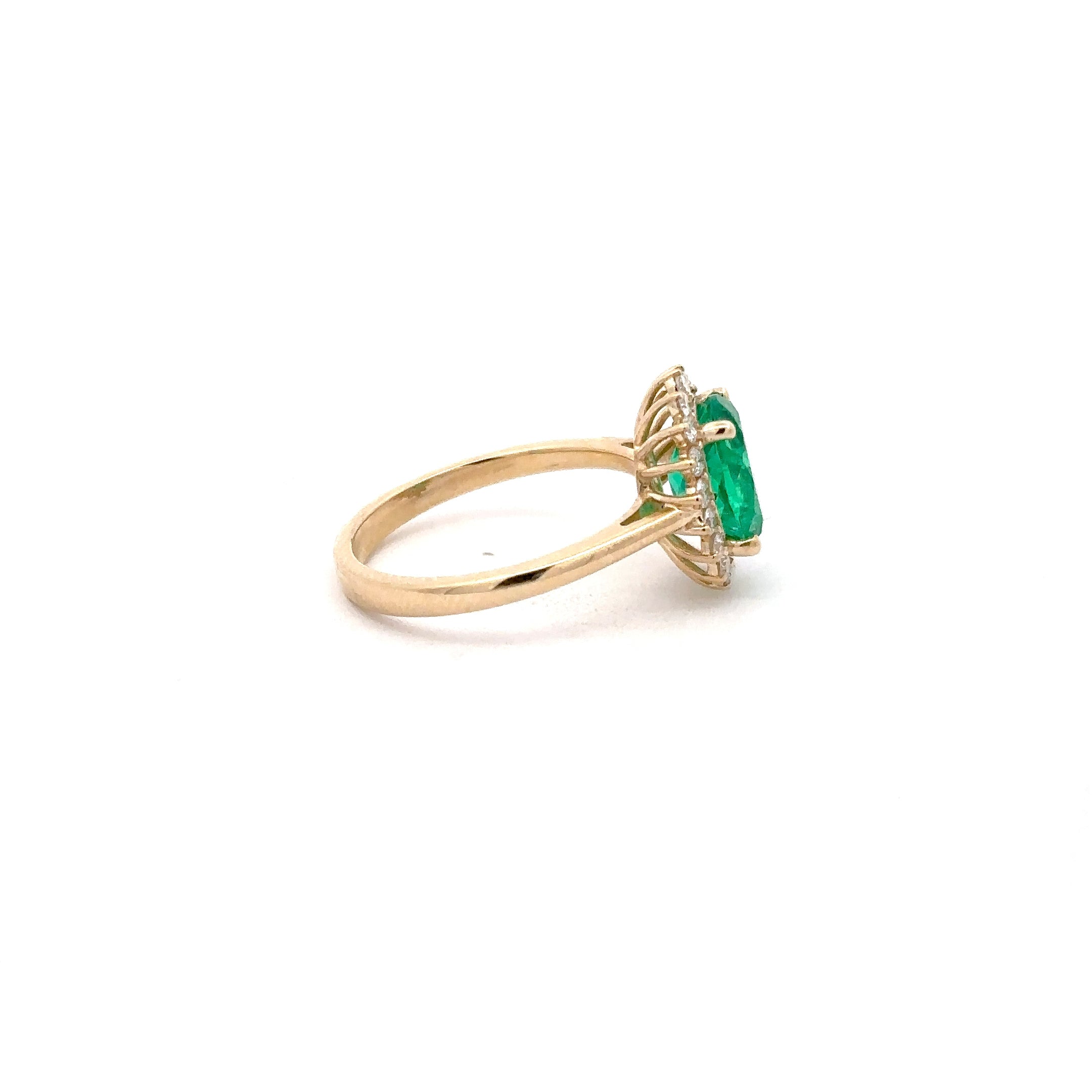 2 Carat Oval Cut Emerald Green Gemstone Halo Ring in 14K Gold