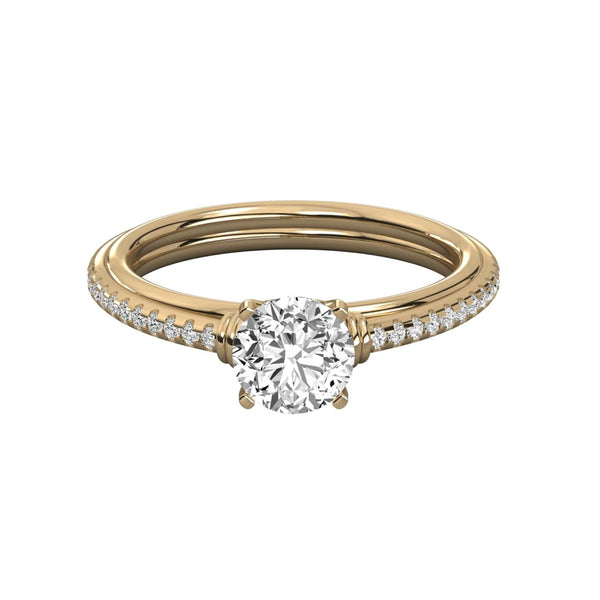 Round Cut Lab Grown Diamond Ring Slim Pave Band