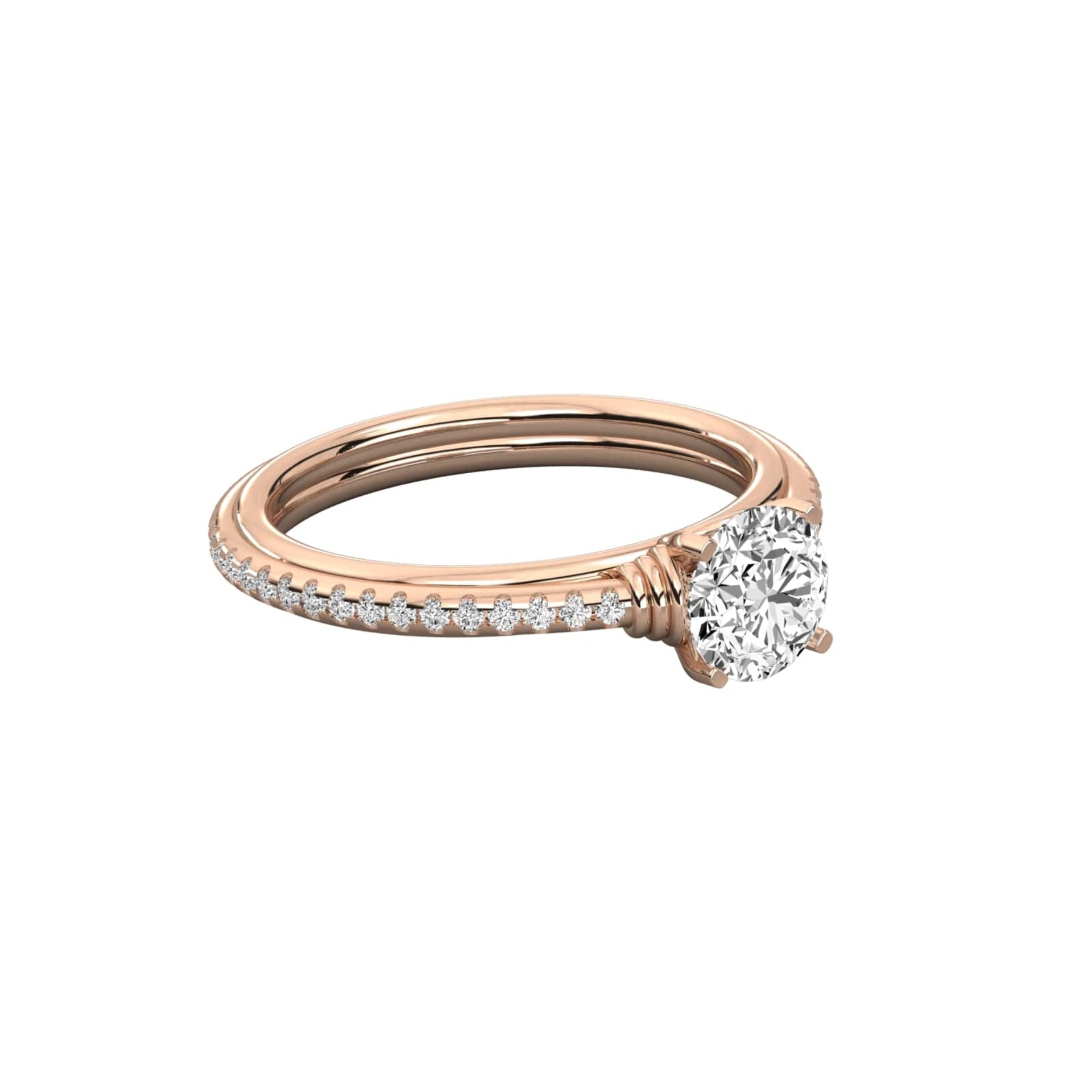 Round Cut Lab Grown Diamond Ring Slim Pave Band