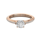 Round Cut Lab Grown Diamond Ring Slim Pave Band