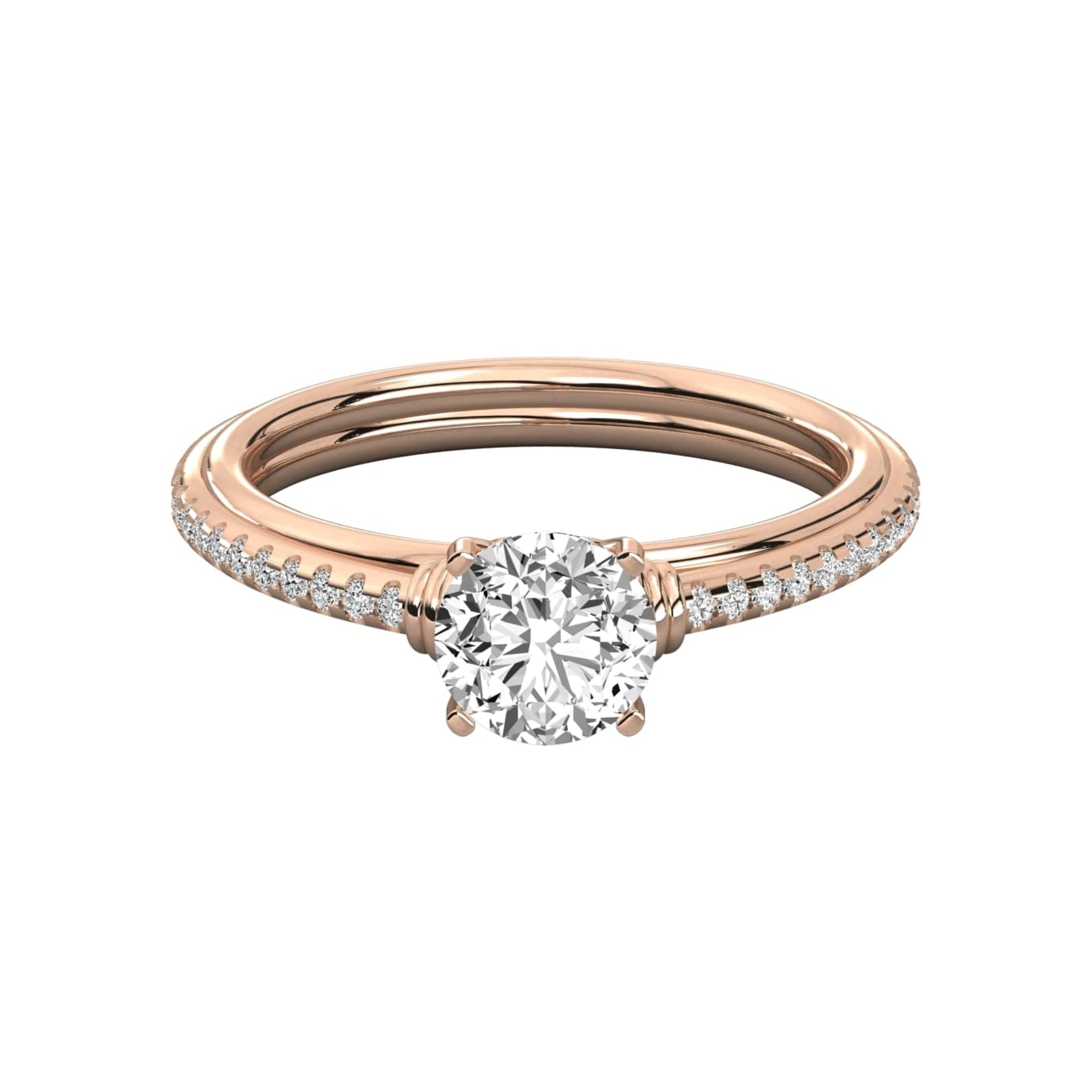 Round Cut Lab Grown Diamond Ring Slim Pave Band