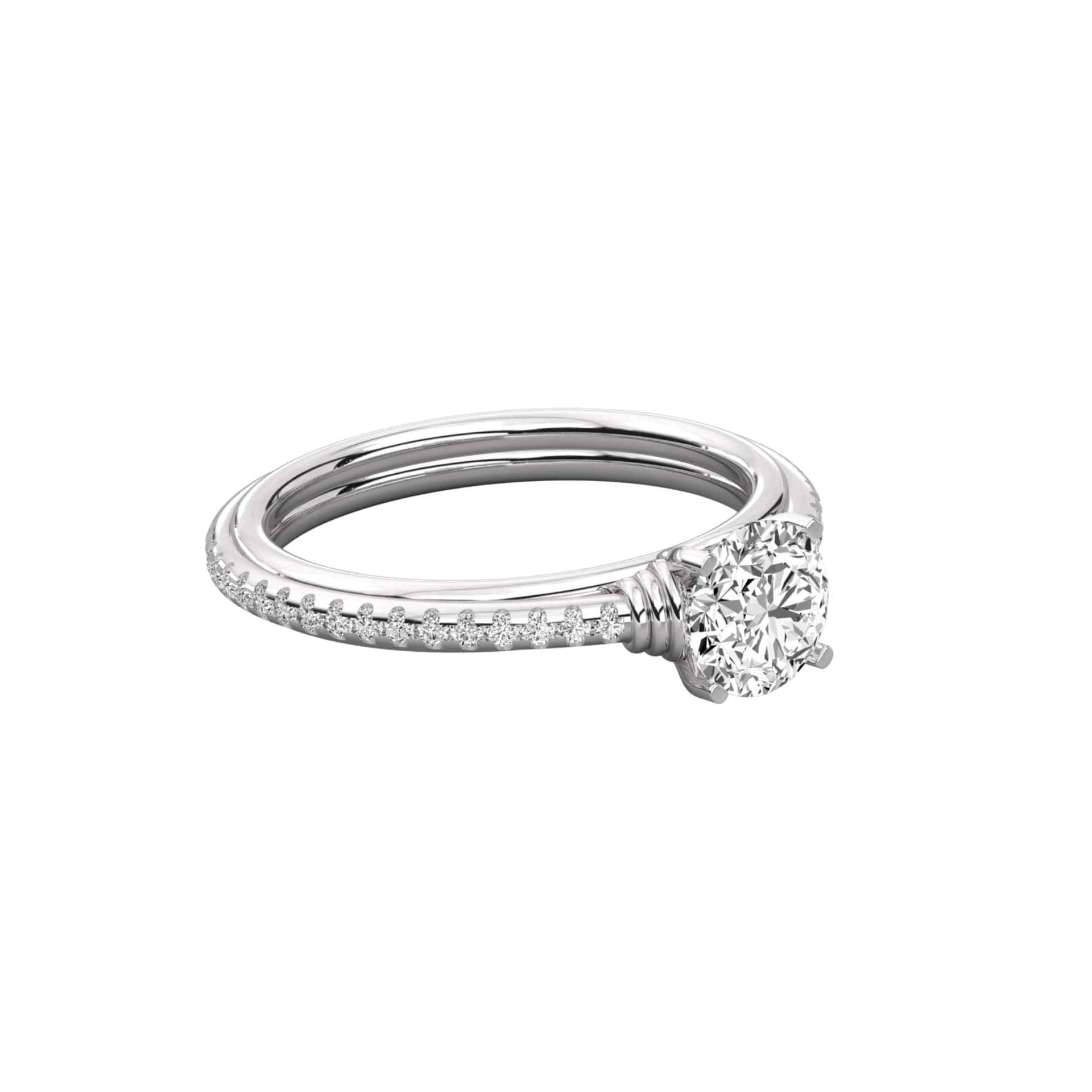 Round Cut Lab Grown Diamond Ring Slim Pave Band