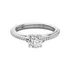 Round Cut Lab Grown Diamond Ring Slim Pave Band