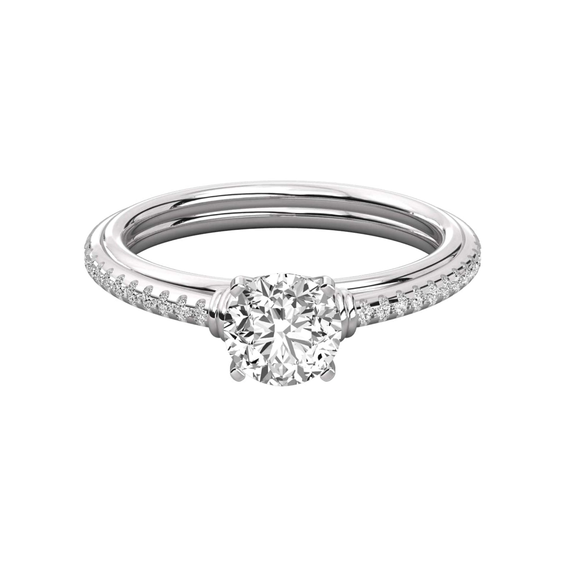 Round Cut Lab Grown Diamond Ring Slim Pave Band