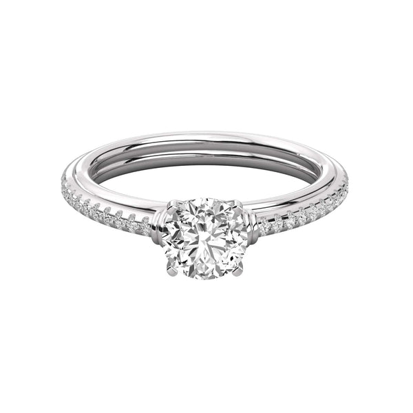 Round Cut Lab Grown Diamond Ring Slim Pave Band