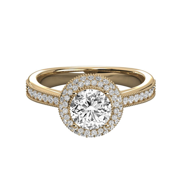 Halo Round Lab Grown Diamond Ring with Pave Band