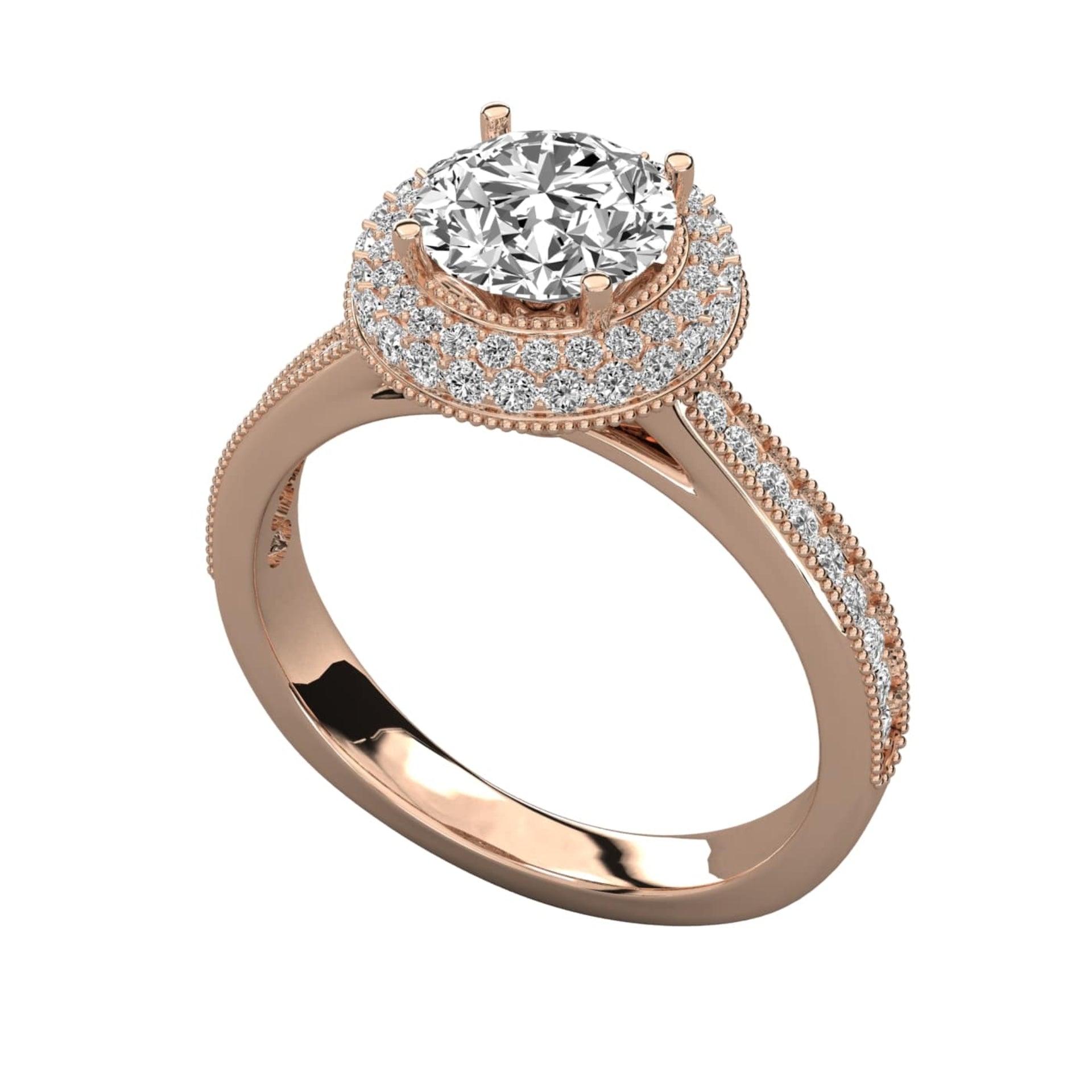 Halo Round Lab Grown Diamond Ring with Pave Band