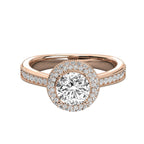 Halo Round Lab Grown Diamond Ring with Pave Band