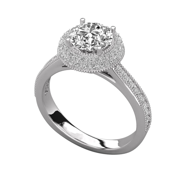 Halo Round Lab Grown Diamond Ring with Pave Band