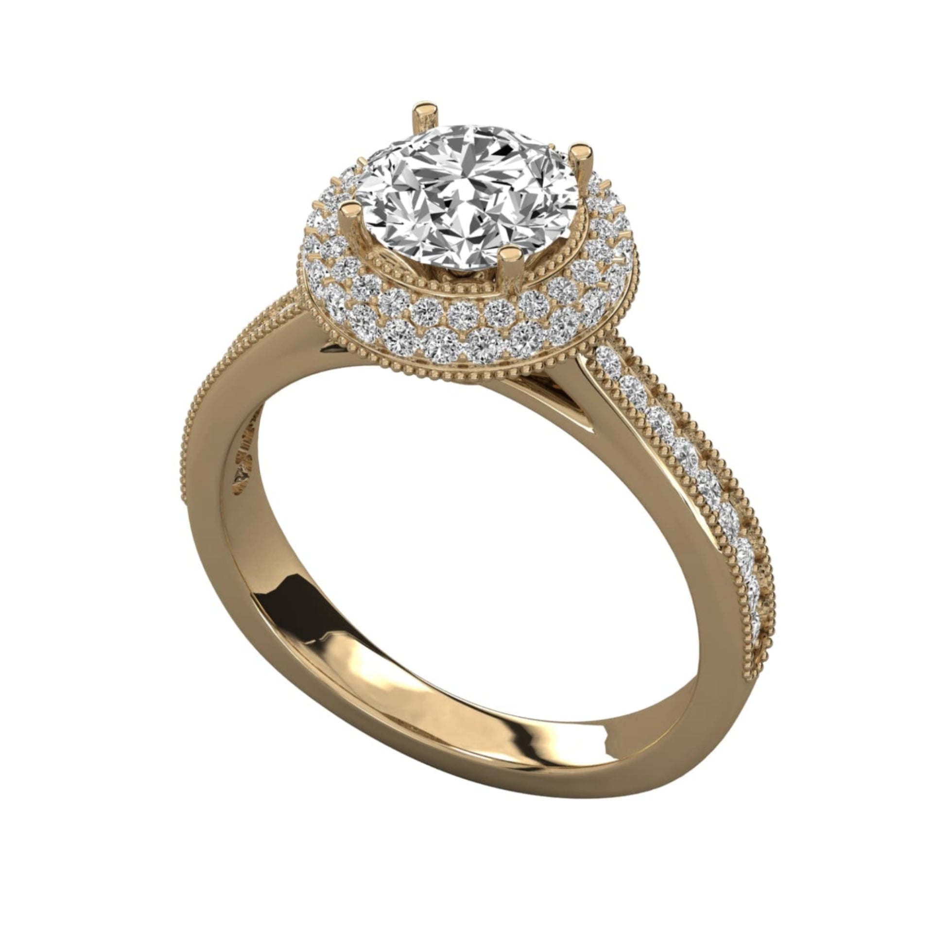 Halo Round Lab Grown Diamond Ring with Pave Band