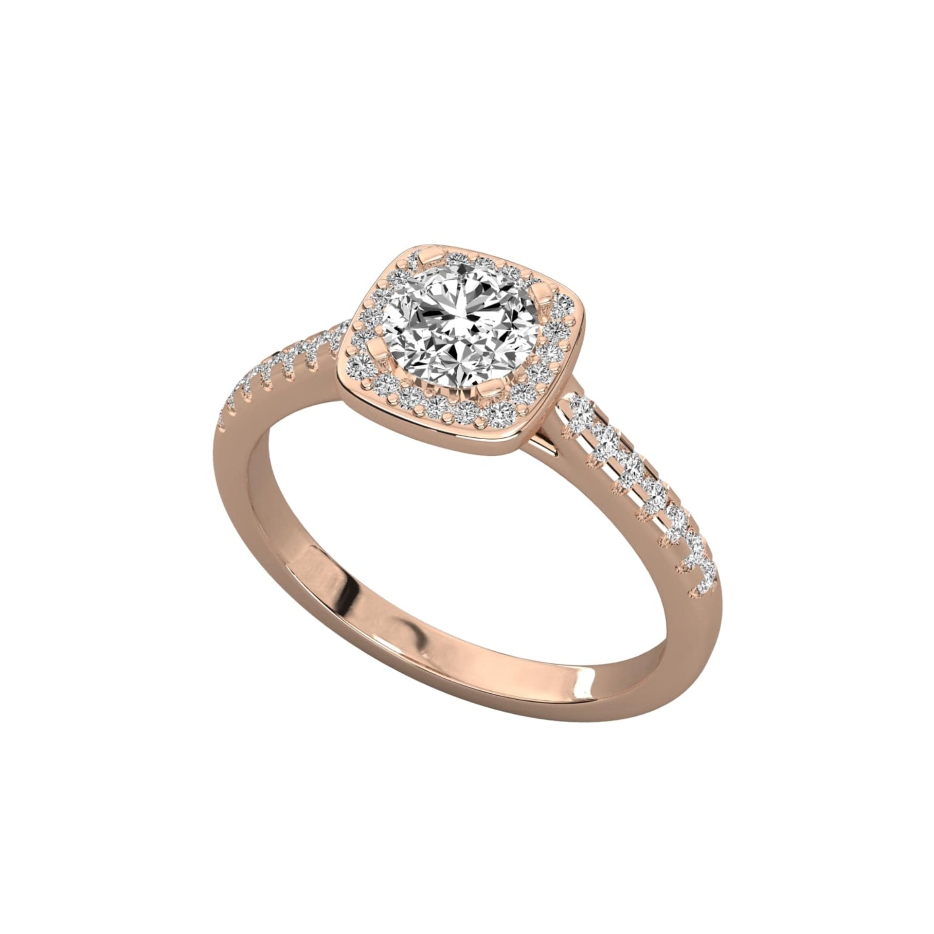 Round Lab Grown Diamond Halo Engagement Ring With Accent