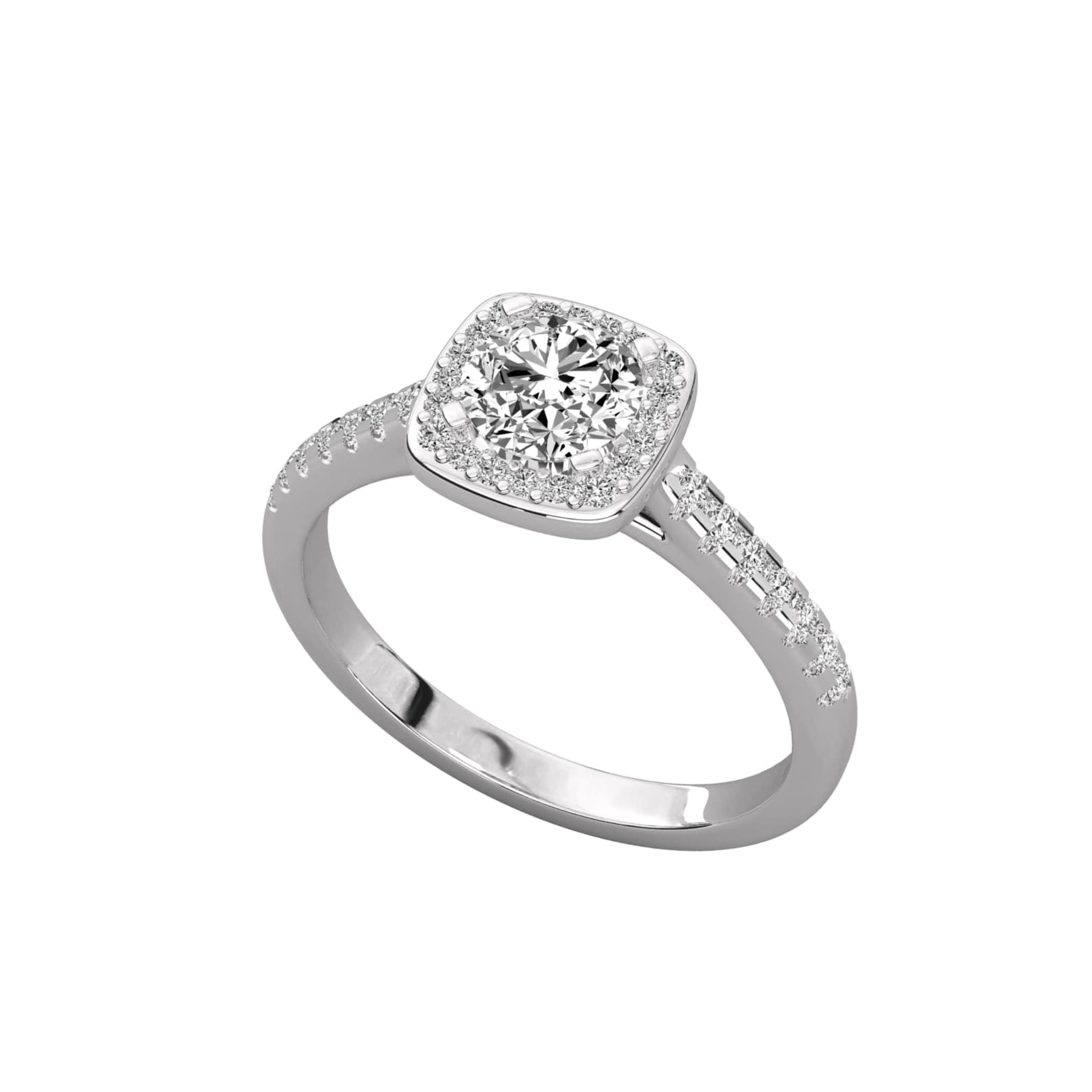 Round Lab Grown Diamond Halo Engagement Ring With Accent