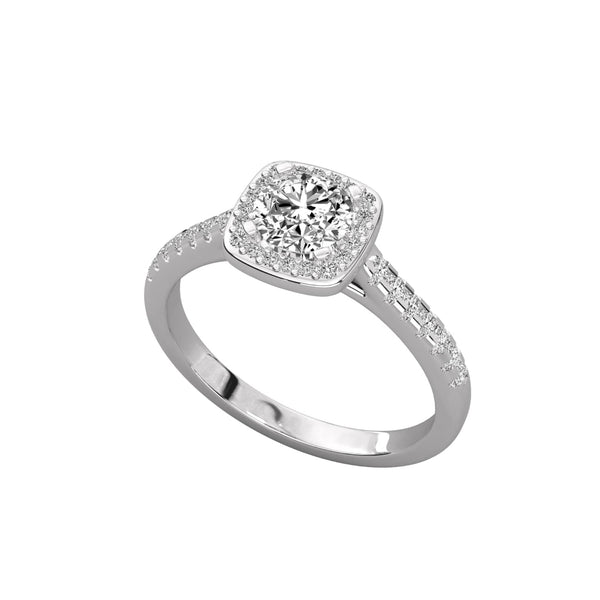 Round Lab Grown Diamond Halo Engagement Ring With Accent