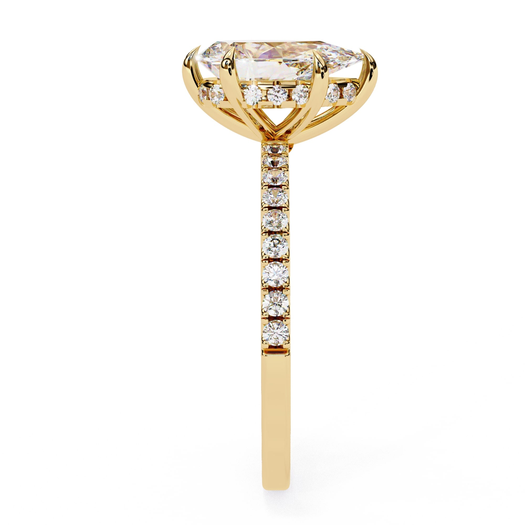 Yellow Gold Pear Diamond Halo Solitaire Ring