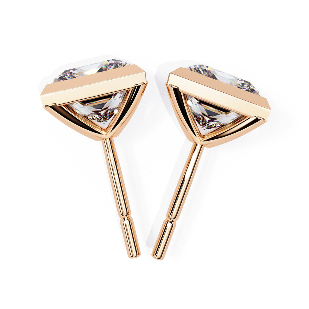 Bezel Set Princess Diamond Stud Earrings