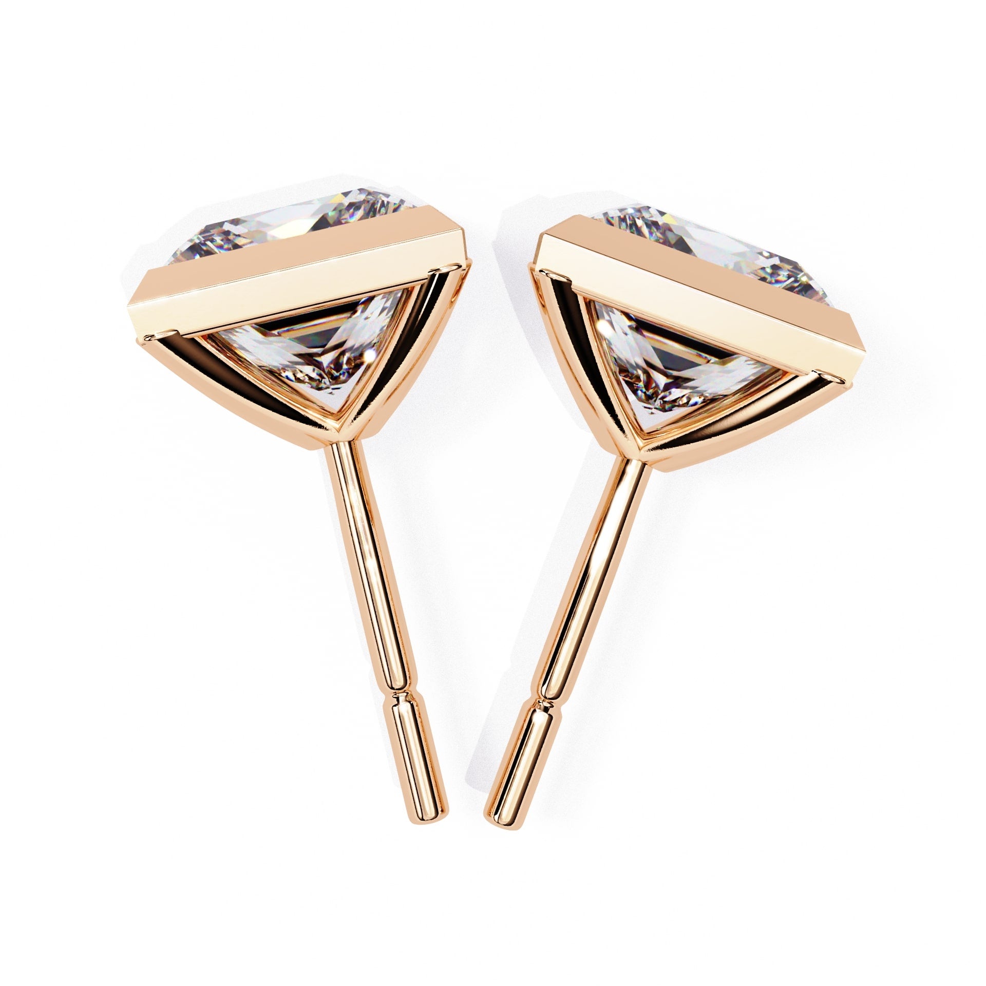 Bezel Set Princess Diamond Stud Earrings