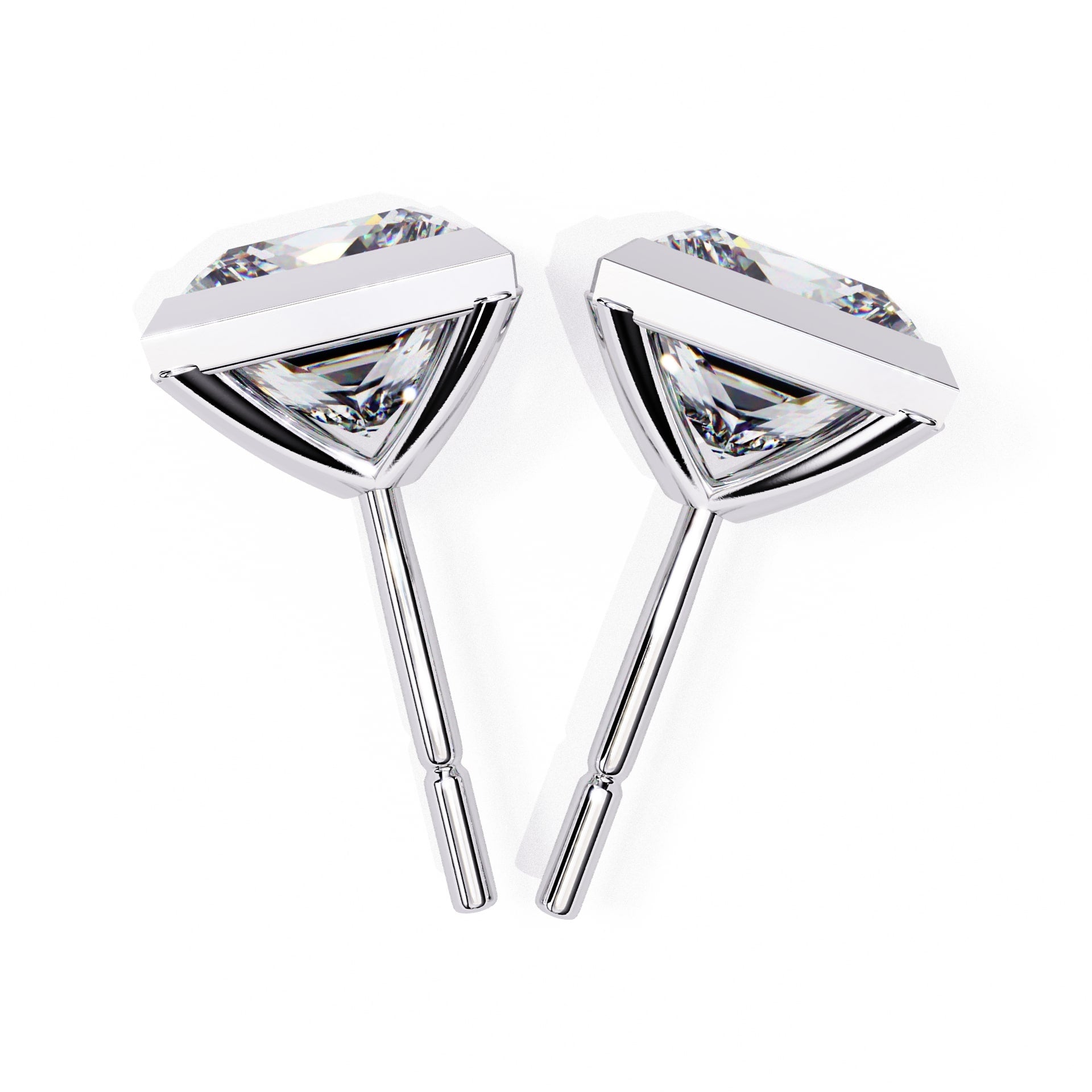 Bezel Set Princess Diamond Stud Earrings