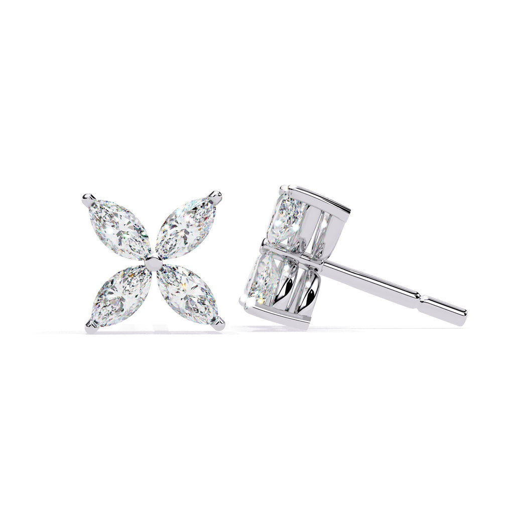 Marquise Cut Diamond Floral Stud Earrings