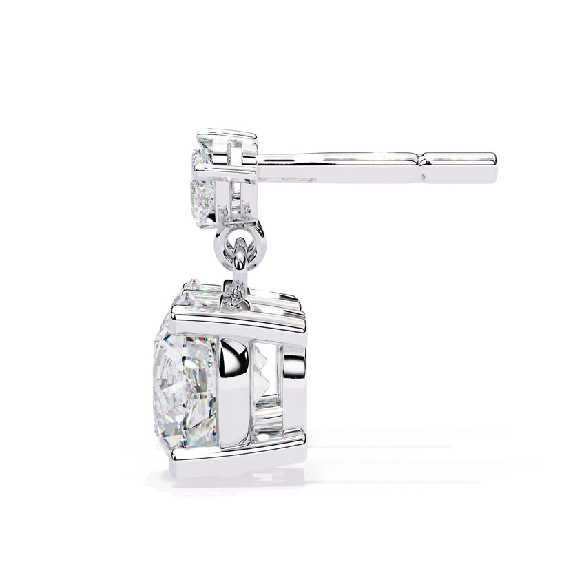 White gold drop earrings for women in round lab-grown diamond.