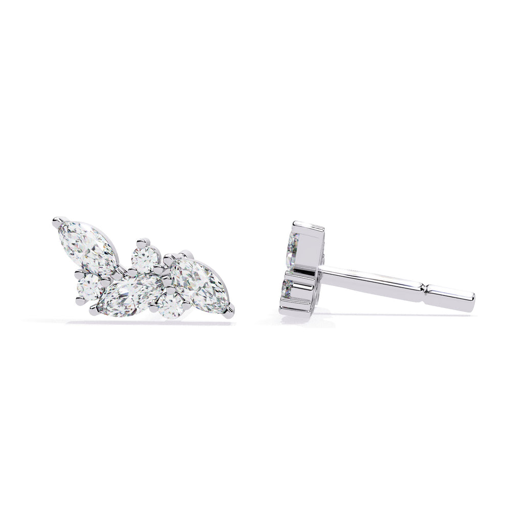 Modern Marquise And Round Diamond Stud Earrings