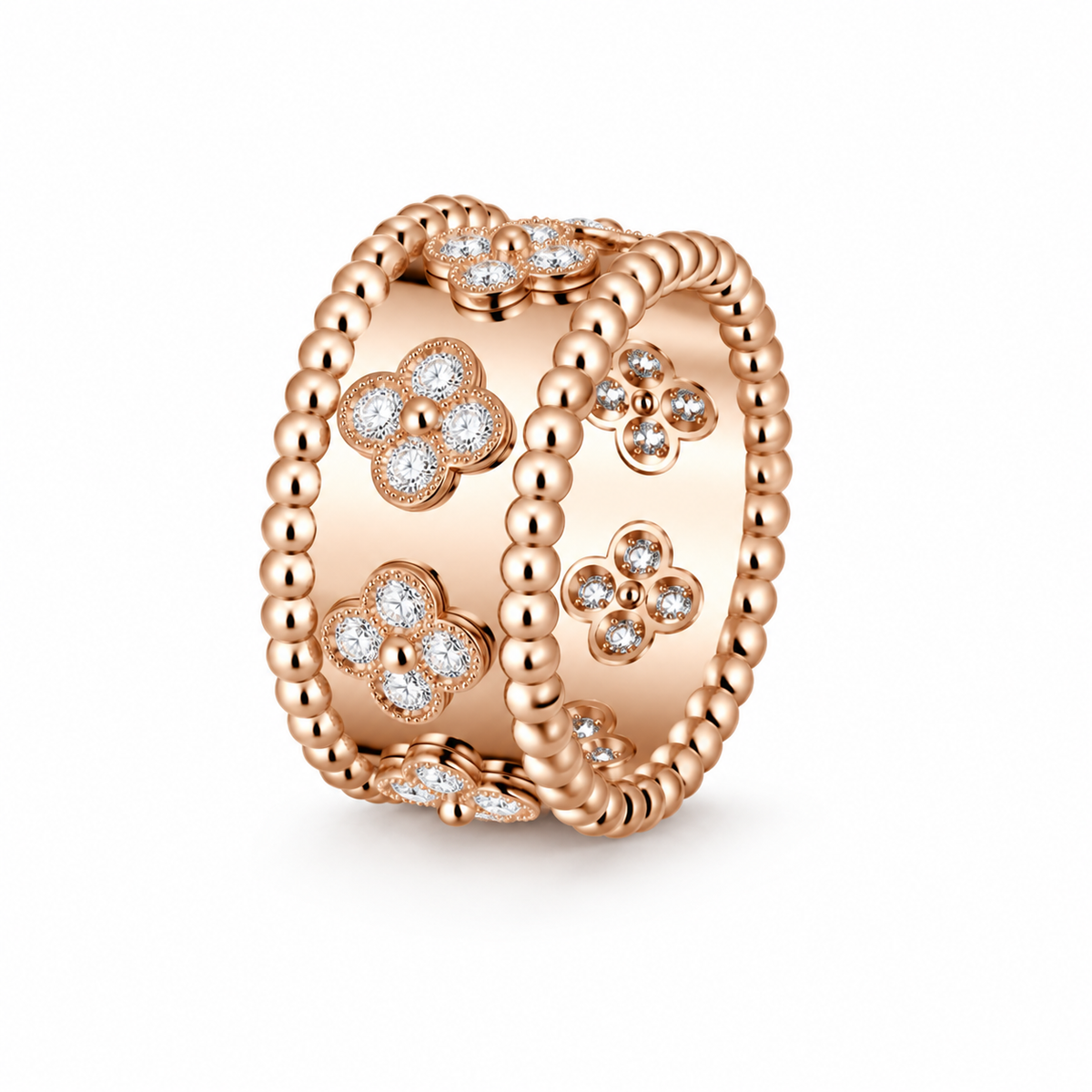 Modern Lab Grown Diamond Perlée Clover Ring