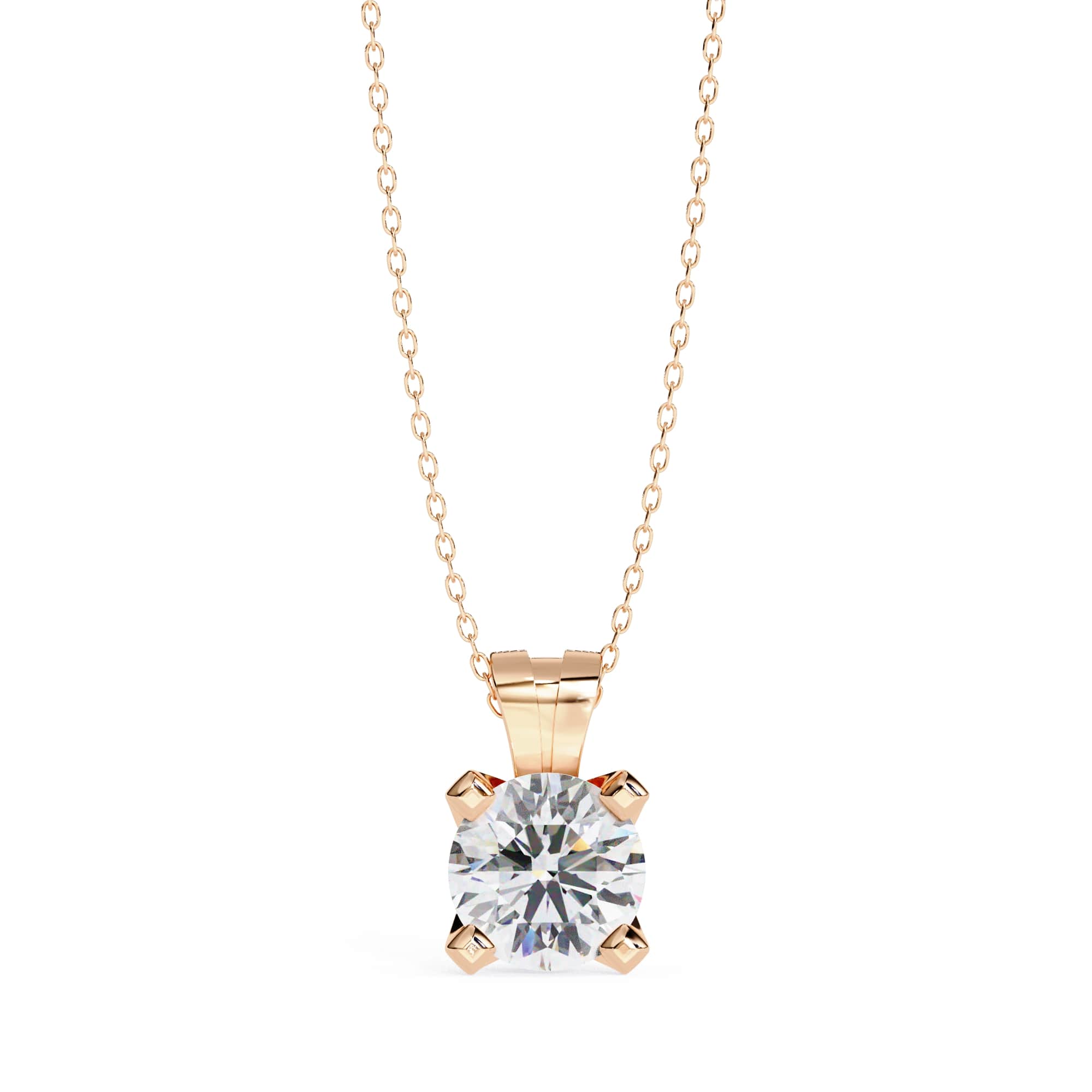Rose gold diamond necklace on a white background