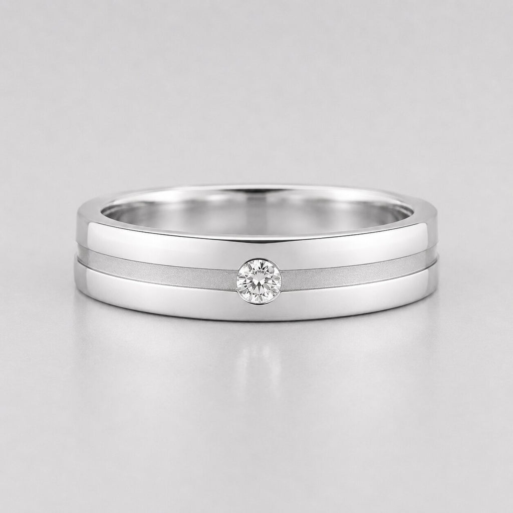 Round Lab Grown Diamond Flush Set Engagement Ring For Men